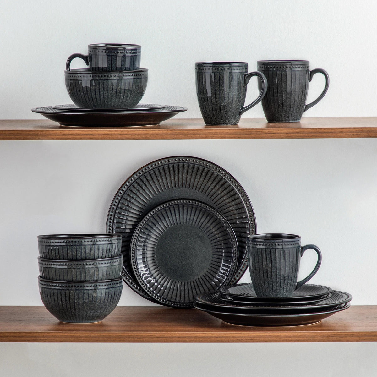 Vaisselle céramique 4/8 personnes - ELEGENT 16/32 pièces Novia Home 14350686BlackGrey277632133610121346668216P