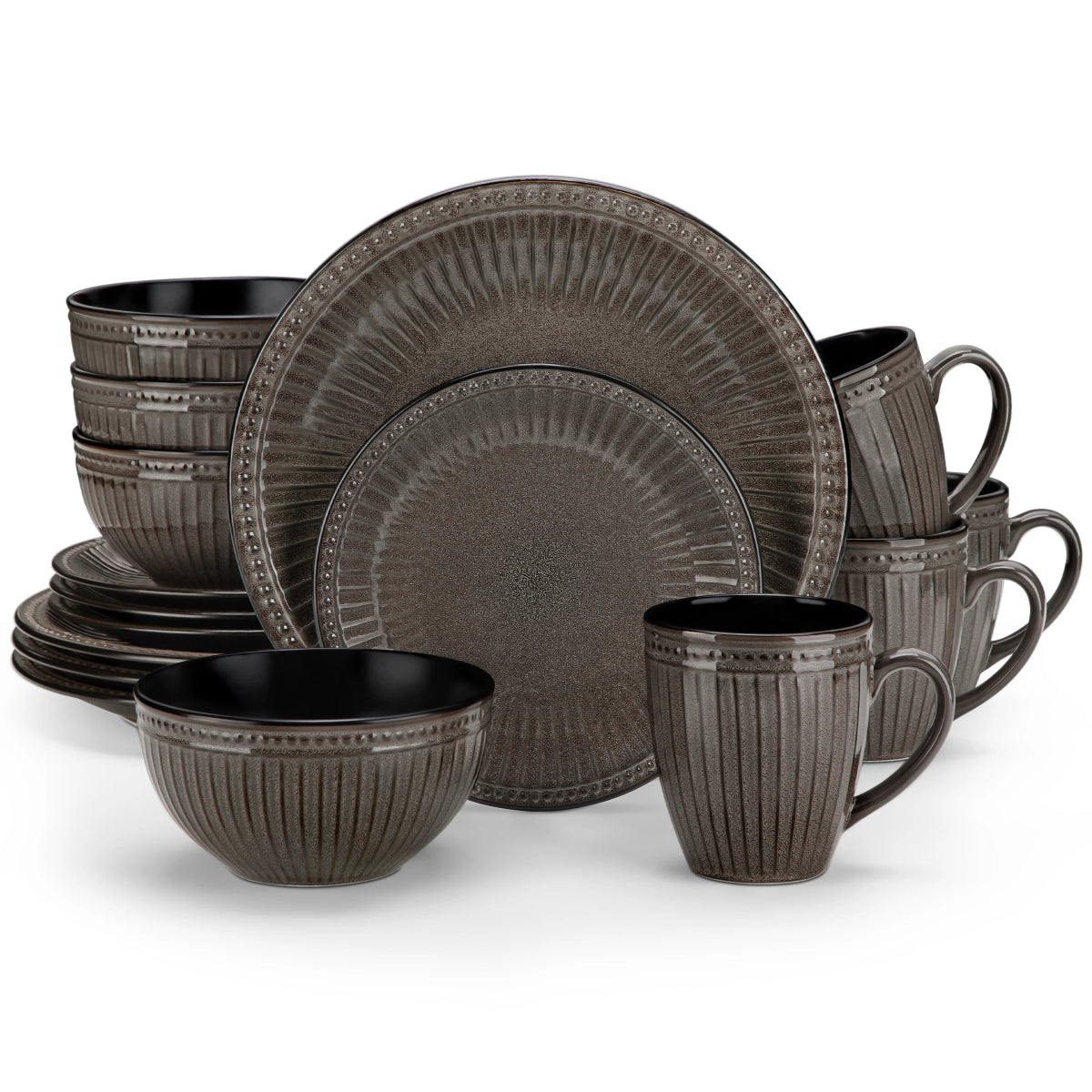 Vaisselle céramique 4/8 personnes - ELEGENT 16/32 pièces Novia Home 14350853DarkBrown277632133610121346668216P