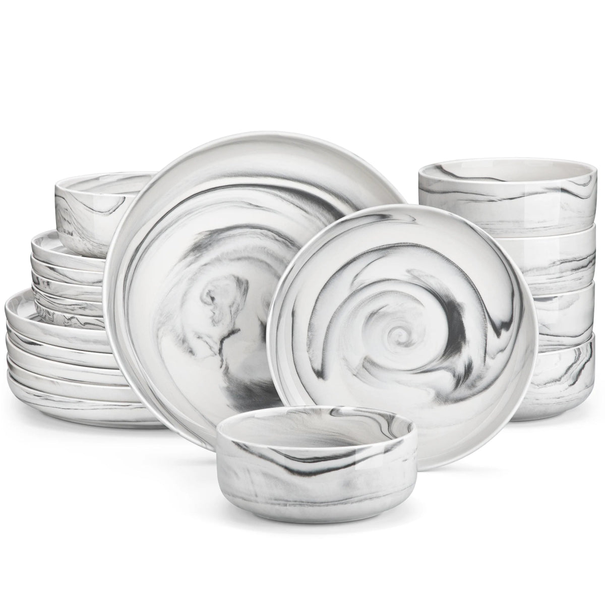 Vaisselle céramique 6 personnes - LUNA 18 pièces Novia Home 1410GreyMarble200007763201336101