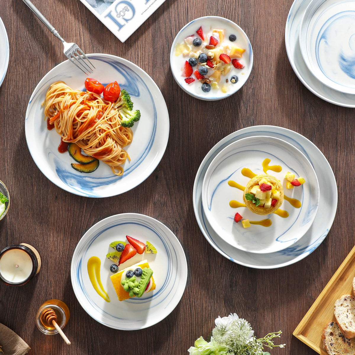 Vaisselle céramique 6/12 personnes - LUNA 18/36 pièces Novia Home 141018PieceBlue200007763201336101