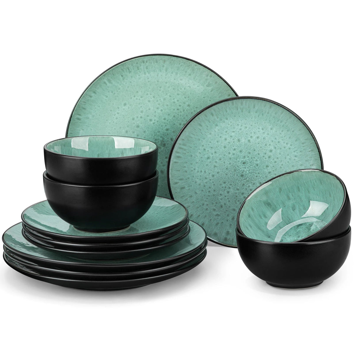 Vaisselle en Grès 4 personnes - BUBBLE - 12 pièces Novia Home 14350686Green12P2776321336101