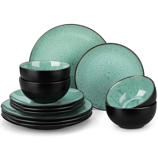 Vaisselle en Grès 4 personnes - BUBBLE - 12 pièces Novia Home 14350686Green12P2776321336101