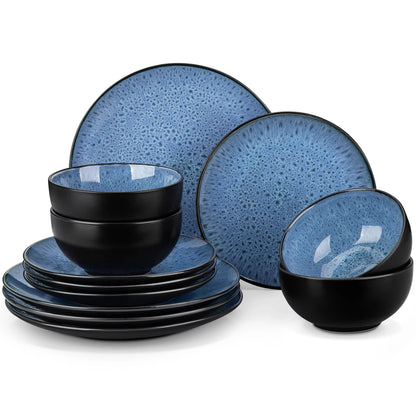 Vaisselle en Grès 4 personnes - BUBBLE - 12 pièces Novia Home 14350853Blue12P2776321336101