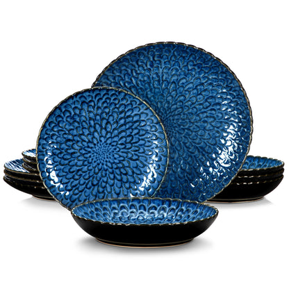 Vaisselle en grès 4/8 personnes - CHRYS - 12/24 pièces Novia Home 14350686Blue2776320133610121346668212pcs