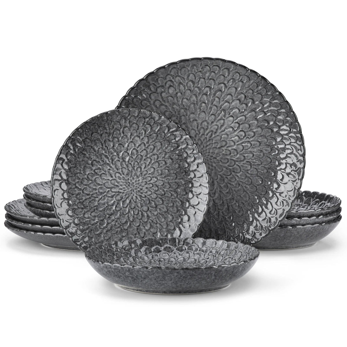 Vaisselle en grès 4/8 personnes - CHRYS - 12/24 pièces Novia Home 1494Grey2776320133610121346668212pcs