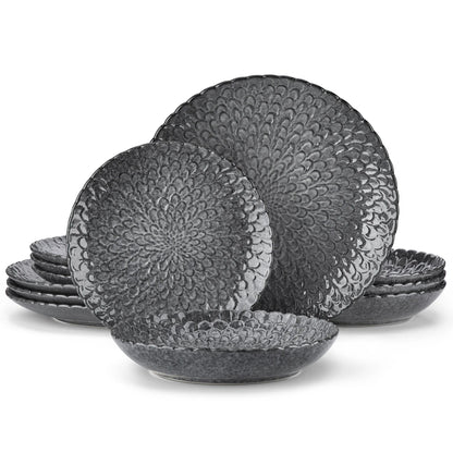 Vaisselle en grès 4/8 personnes - CHRYS - 12/24 pièces Novia Home 1494Grey2776320133610121346668212pcs