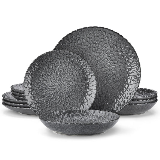 Vaisselle en grès 4/8 personnes - CHRYS - 12/24 pièces Novia Home 1494Grey2776320133610121346668212pcs