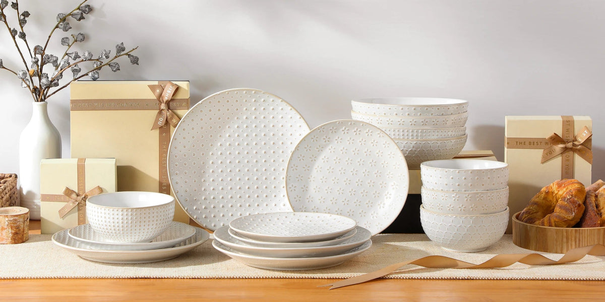 Vaisselle en grès 4/8 personnes - LYDIA - 12/32 pièces Novia Home 14350686White162776320133610121346668212P