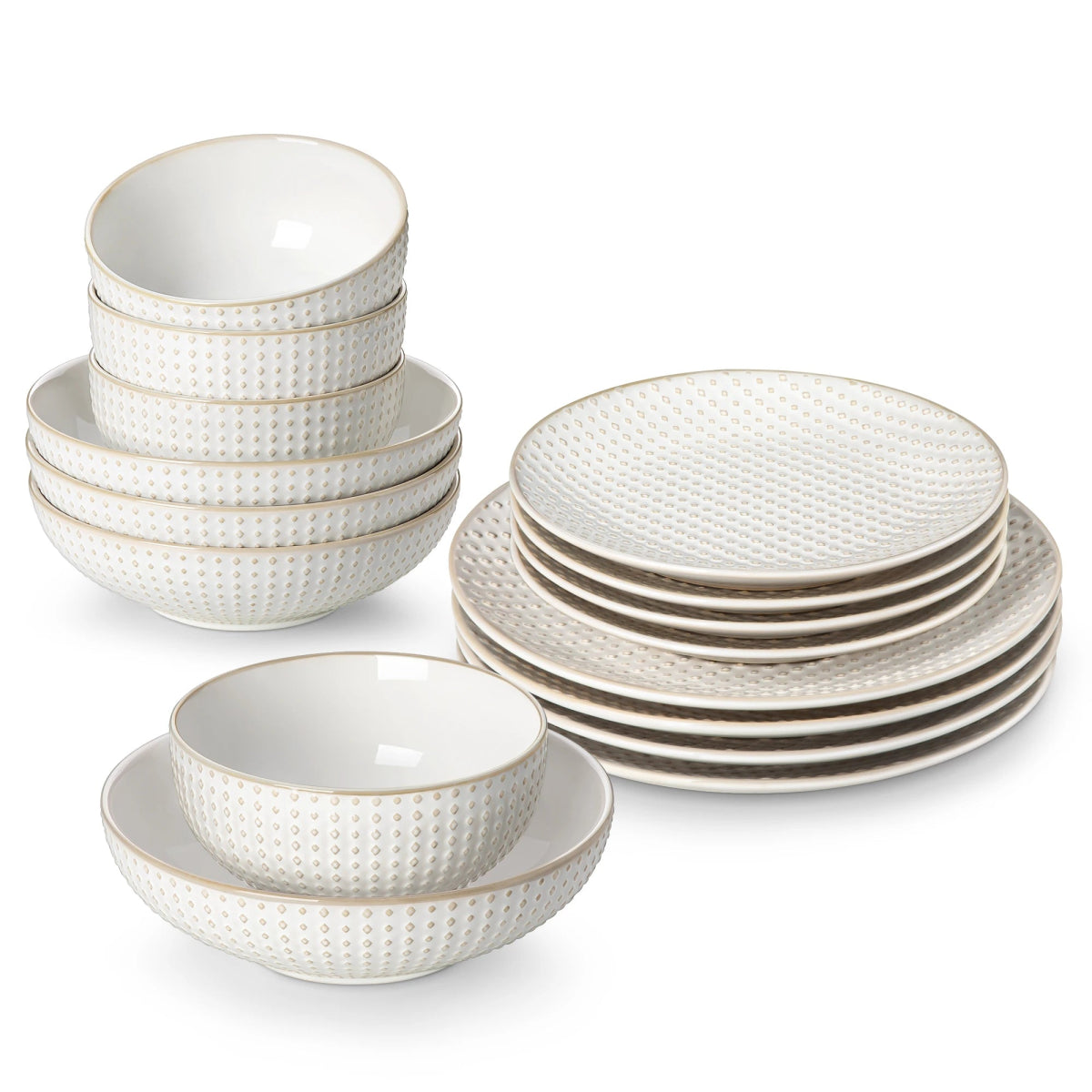 Vaisselle en grès 4/8 personnes - LYDIA - 12/32 pièces Novia Home 14350686White162776320133610121346668212P
