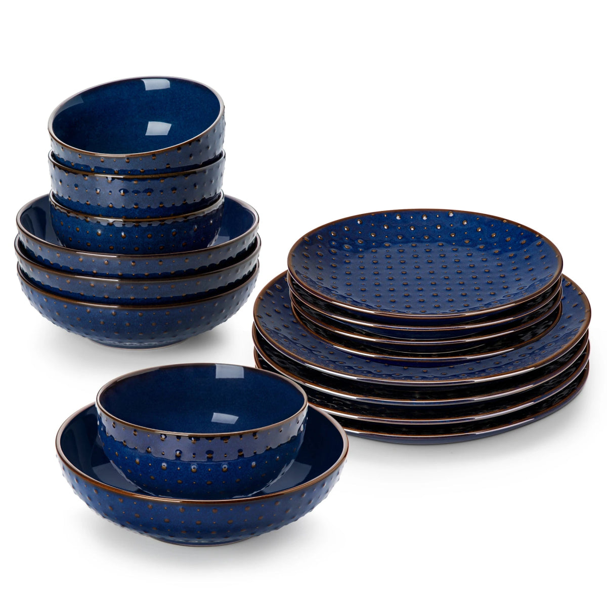 Vaisselle en grès 4/8 personnes - LYDIA - 16/32 pièces Novia Home 1429RDBLEU2776320133610121346668216P