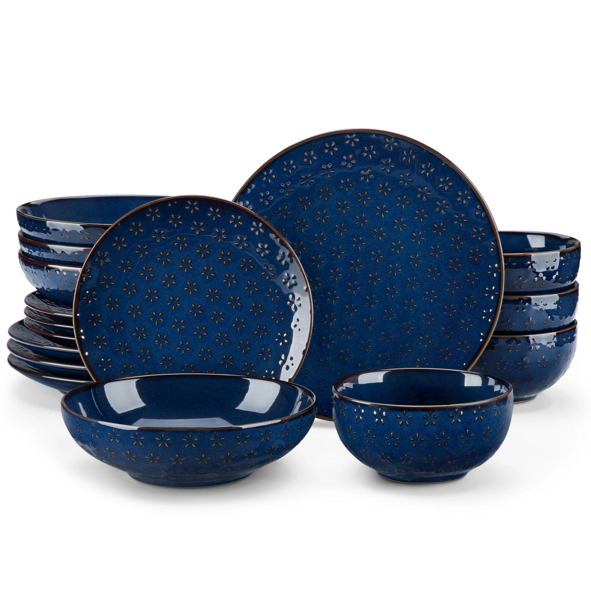 Vaisselle en grès 4/8 personnes - LYDIA - 16/32 pièces Novia Home 14350686FLBLEU2776320133610121346668216P