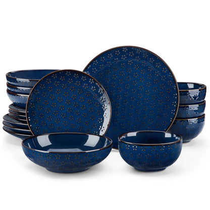 Vaisselle en grès 4/8 personnes - LYDIA - 16/32 pièces Novia Home 14350686FLBLEU2776320133610121346668216P