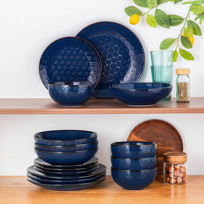 Vaisselle en grès 4/8 personnes - LYDIA - 16/32 pièces Novia Home 14350686FLBLEU2776320133610121346668216P