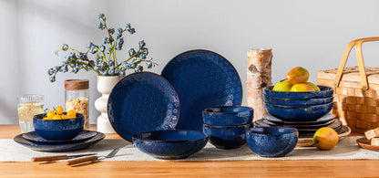 Vaisselle en grès 4/8 personnes - LYDIA - 16/32 pièces Novia Home 14350686FLBLEU2776320133610121346668216P