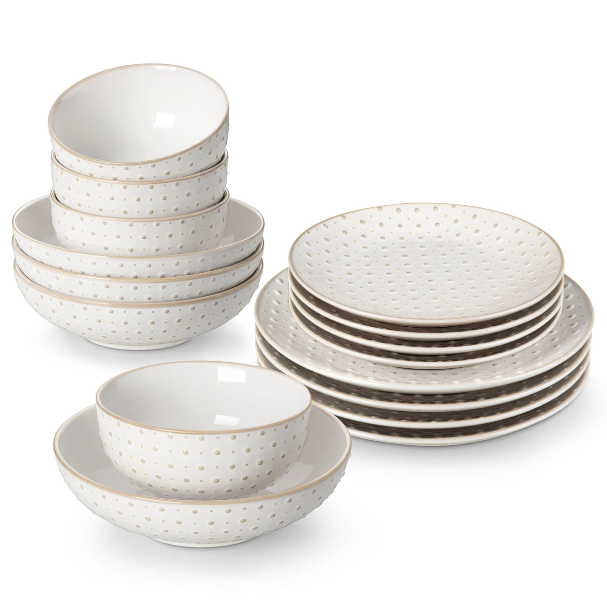 Vaisselle en grès 4/8 personnes - LYDIA - 24/48 pièces Novia Home 1429RoundDot2776320133610121346668232PI