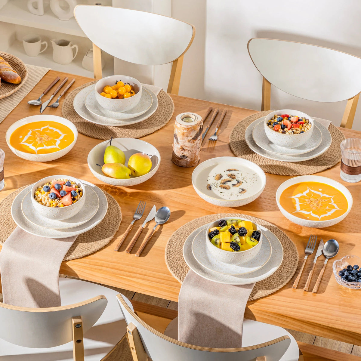 Vaisselle en grès 4/8 personnes - LYDIA - 24/48 pièces Novia Home 14350686FlowerLeaf2776320133610121346668232PI