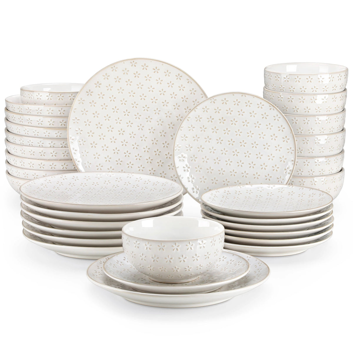 Vaisselle en grès 4/8 personnes - LYDIA - 24/48 pièces Novia Home 14350686FlowerLeaf2776320133610121346668232PI
