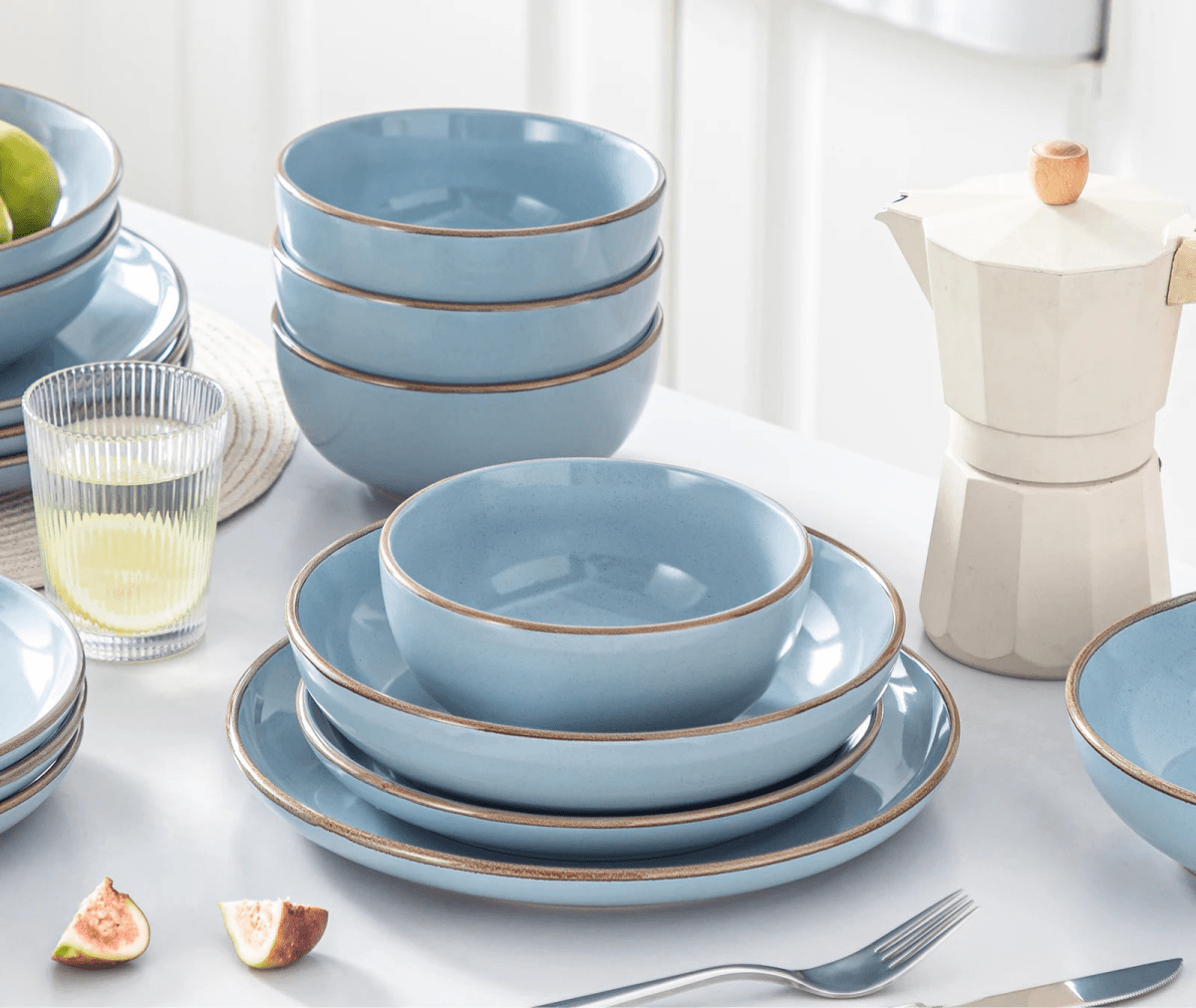 Vaisselle en grès 4/8 personnes - NYMPH - 16/32 pièces Novia Home 14193BlueSesam1662810716P2776321336101