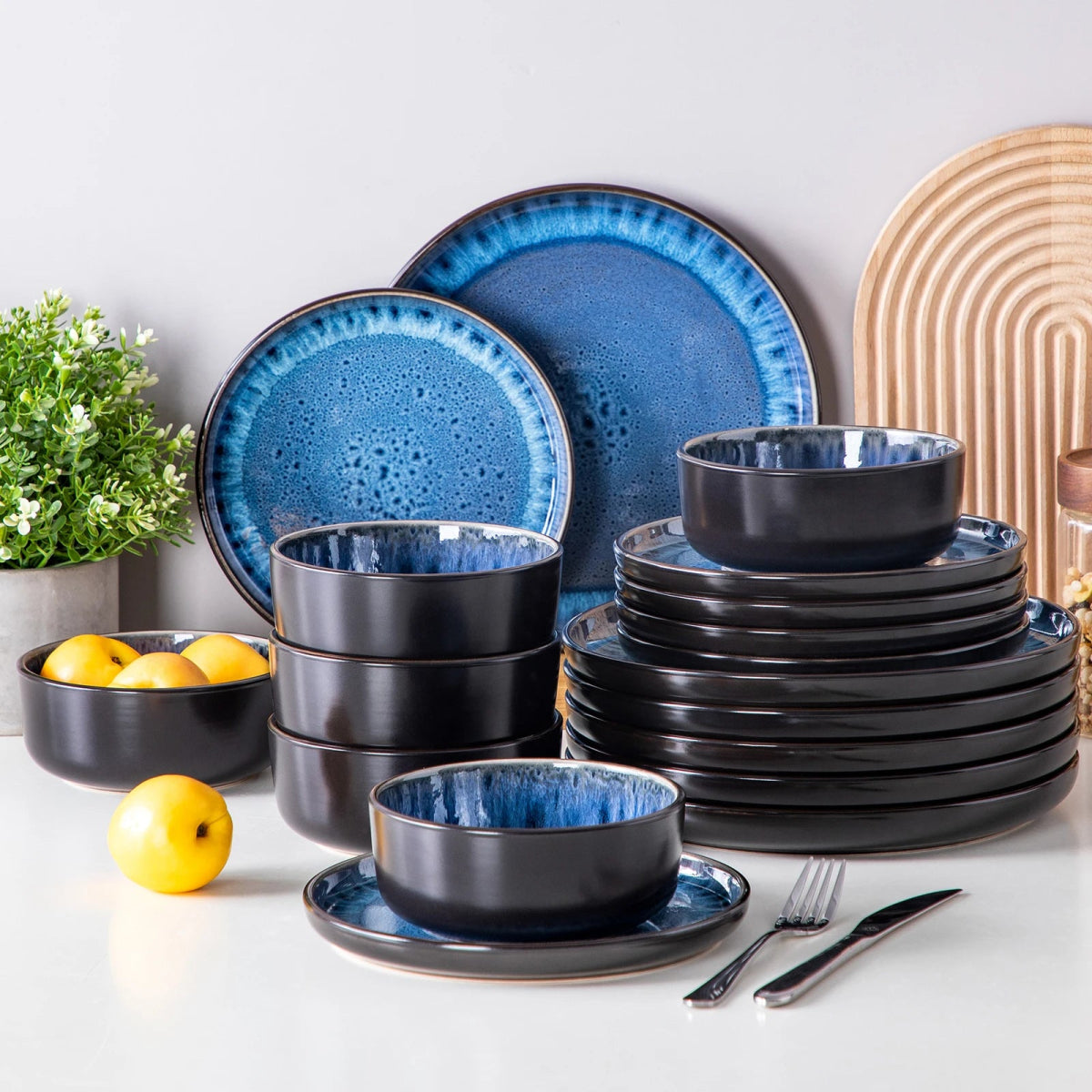Vaisselle en grès 6 personnes - METER - 18/24 pièces Novia Home 14350853Black27763201336101213466682913818P