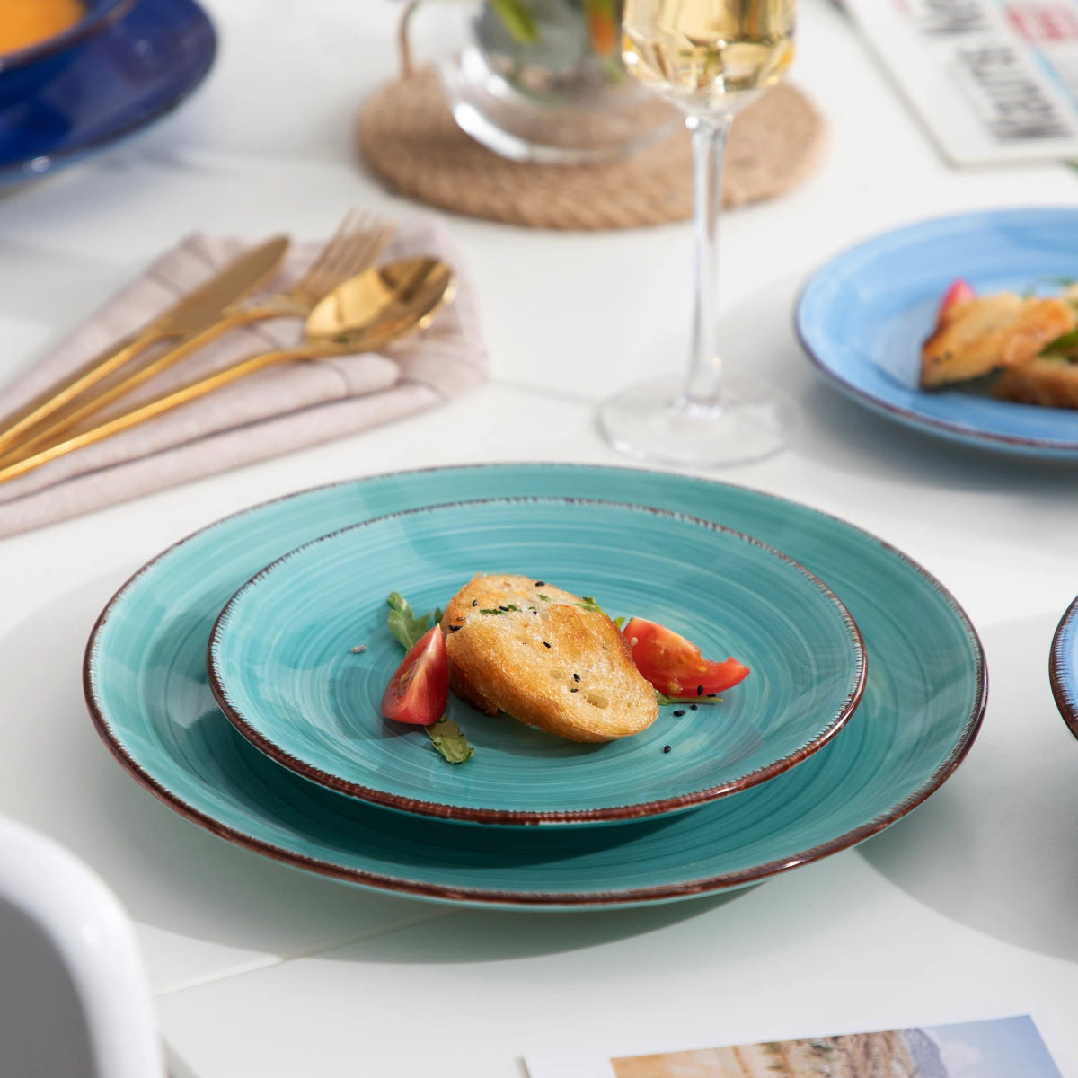 Vaisselle en Grès 6/12 personnes - BONITA - 18/36 pièces Novia Home 14-10-18pcs-BLUE-200007763-201336101