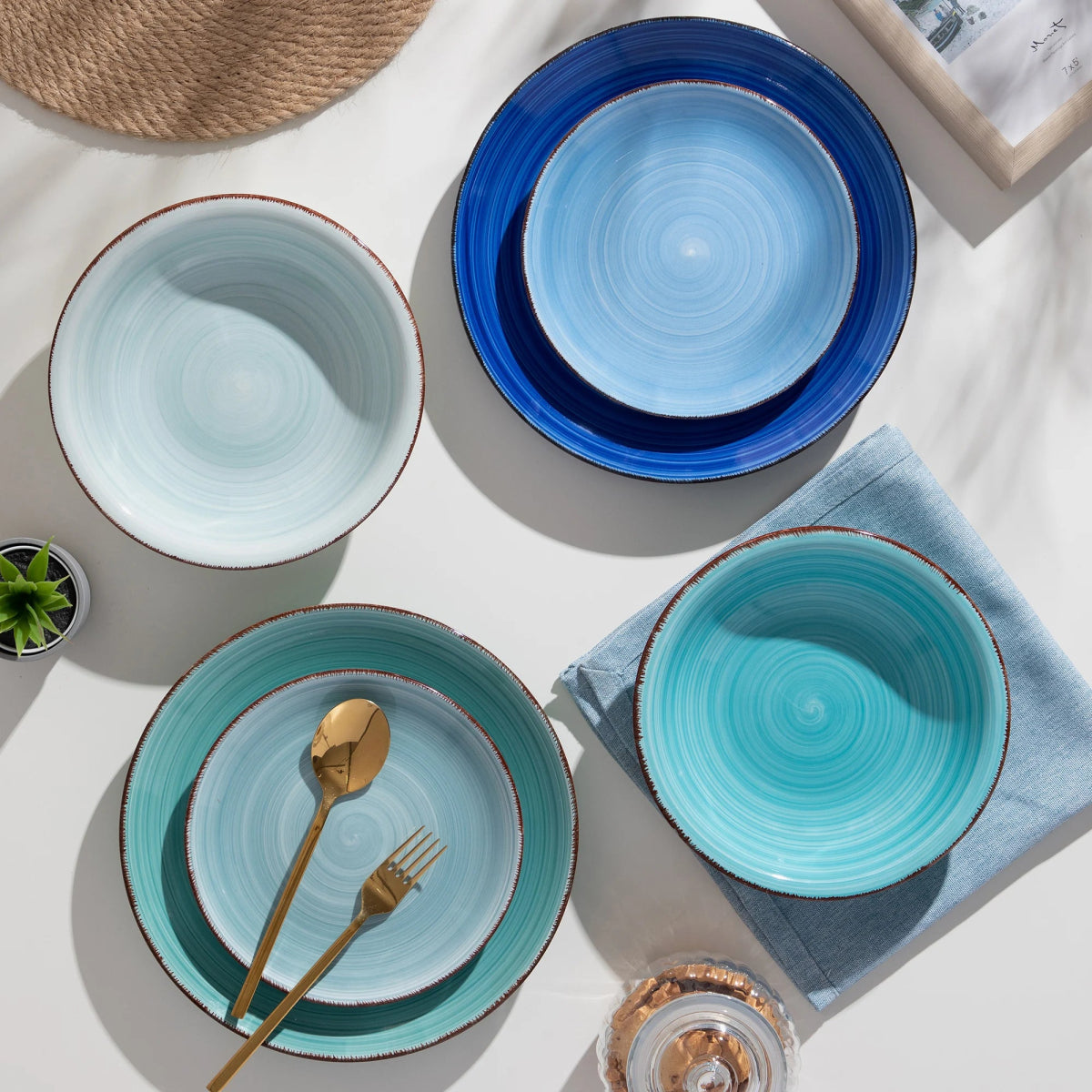 Vaisselle en Grès 6/12 personnes - BONITA - 18/36 pièces Novia Home 14-10-18pcs-BLUE-200007763-201336101