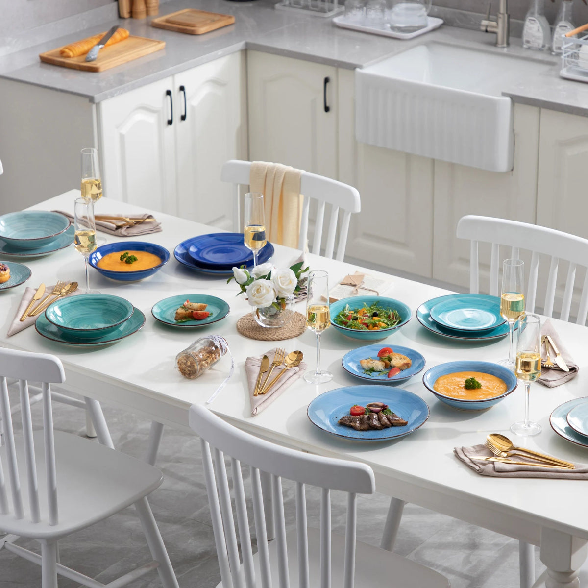 Vaisselle en Grès 6/12 personnes - BONITA - 18/36 pièces Novia Home 14-10-18pcs-BLUE-200007763-201336101