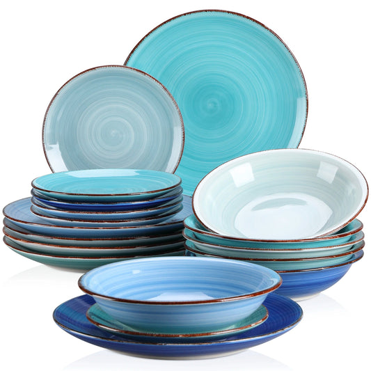 Vaisselle en Grès 6/12 personnes - BONITA - 18/36 pièces Novia Home 14-10-18pcs-BLUE-200007763-201336101