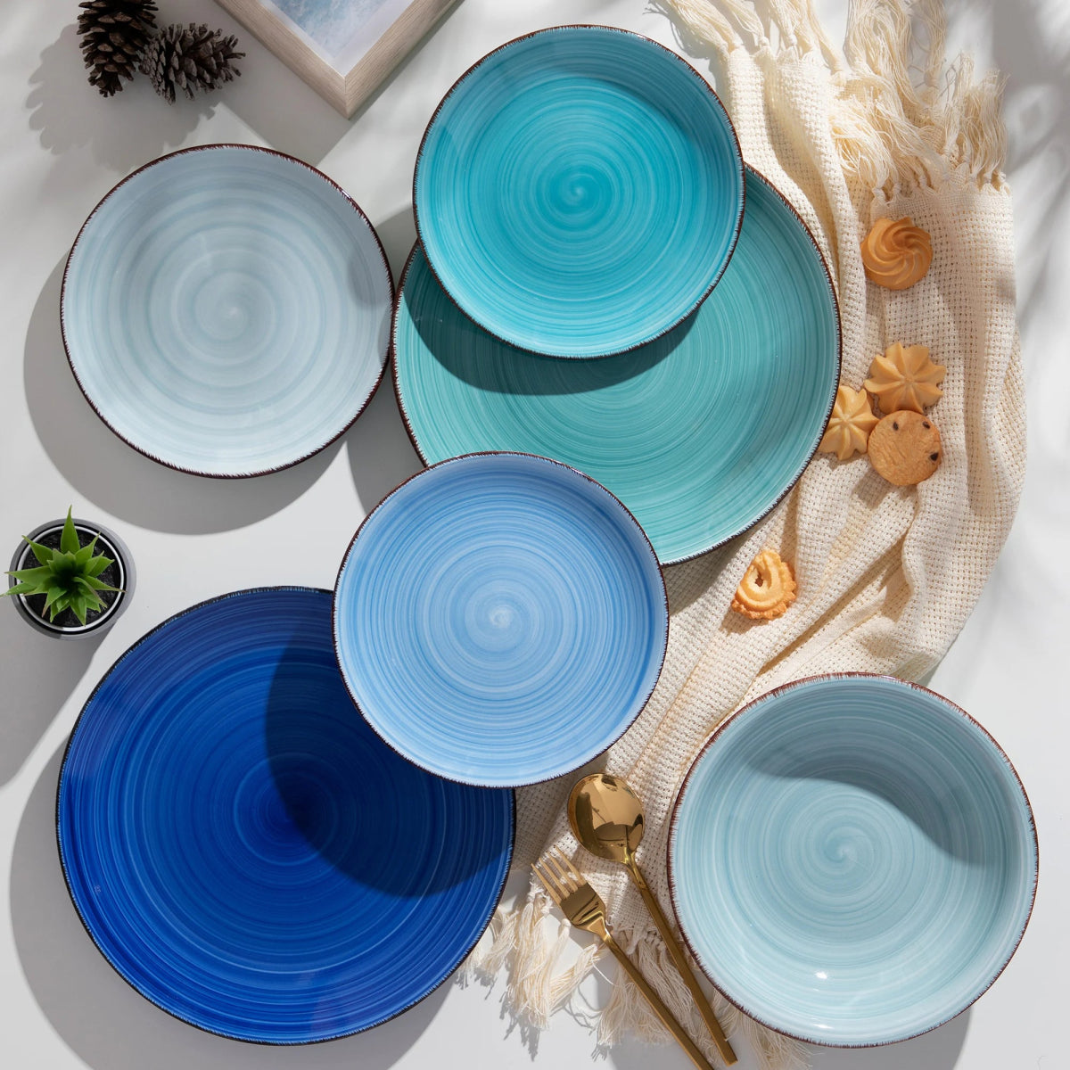 Vaisselle en Grès 6/12 personnes - BONITA - 18/36 pièces Novia Home 14-10-18pcs-BLUE-200007763-201336101
