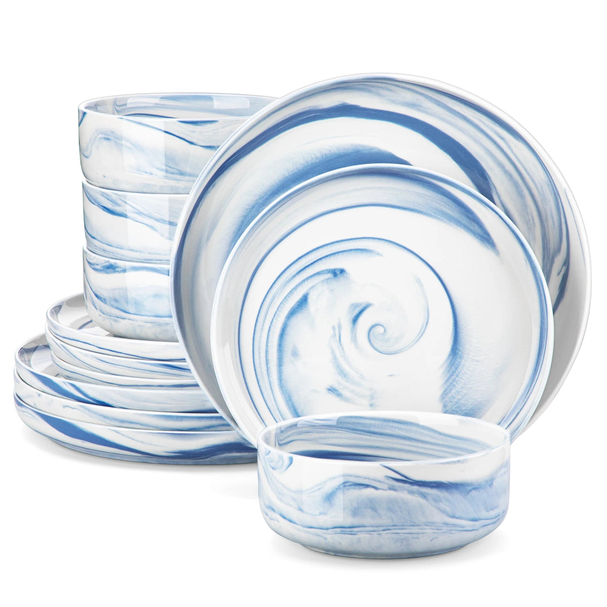 Vaisselle en grès 8 personnes - LUNA - 18 pièces Novia Home 14175BlueMarble200007763201336101