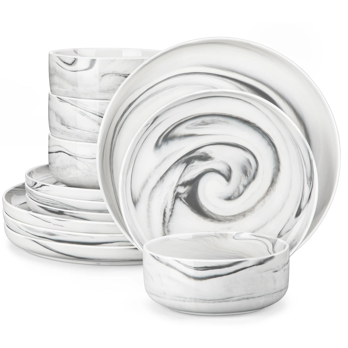Vaisselle en grès 8 personnes - LUNA - 18 pièces Novia Home 14193GreyMarble200007763201336101