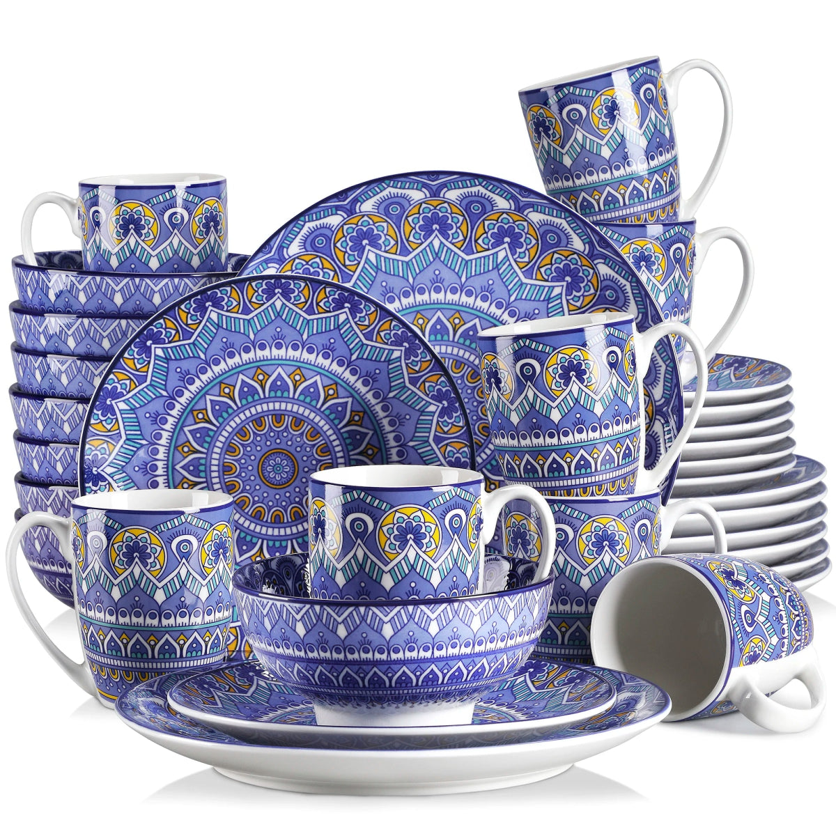 Vaisselle porcelaine 4/12 personnes - MANDALA - 16/48 pièces Novia Home 14120232PieceBlue200007763201336101GERMANY