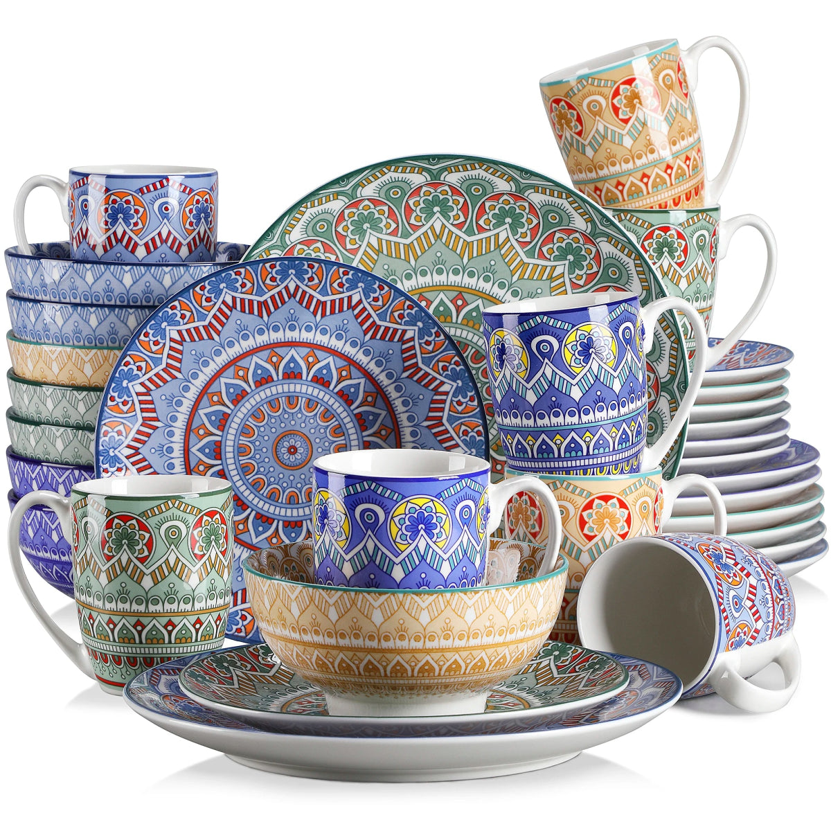Vaisselle porcelaine 4/12 personnes - MANDALA - 16/48 pièces Novia Home 1419332PieceMixColor27763201336101GERMANY