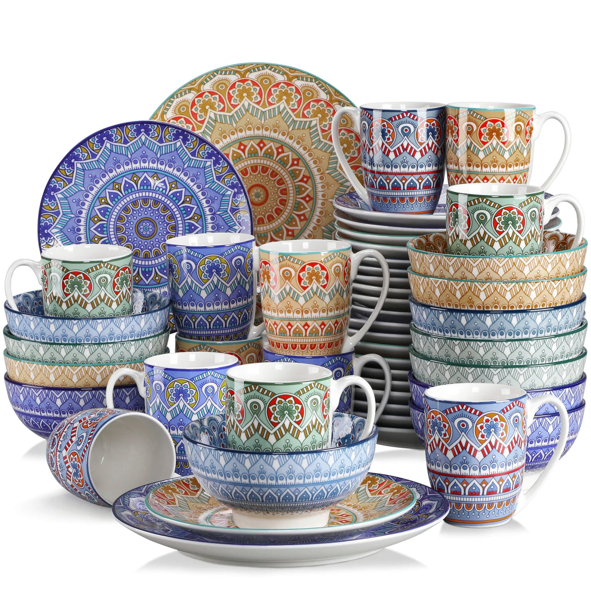 Vaisselle porcelaine 4/12 personnes - MANDALA - 16/48 pièces Novia Home 1436648PieceMixColor27763201336101GERMANY