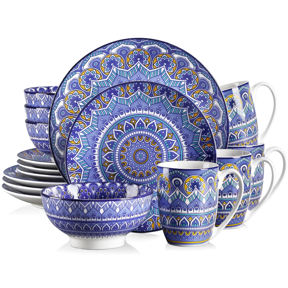 Vaisselle porcelaine 4/12 personnes - MANDALA - 16/48 pièces Novia Home 1449616PieceBlue200007763201336101GERMANY