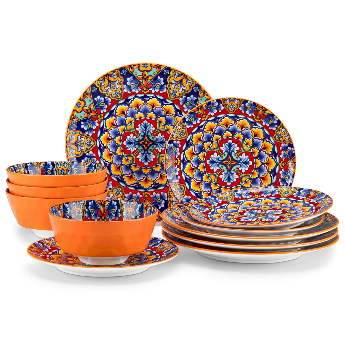 Vaisselle porcelaine 4/8 personnes - BOHO - 12/24 pièces Novia Home 1435085302Orange277632133610121346668212P