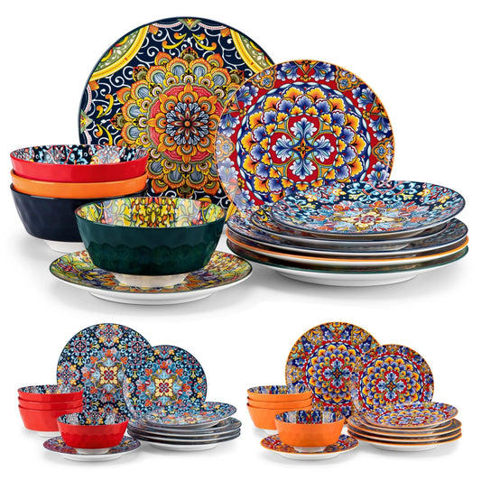 Vaisselle porcelaine 4/8 personnes - BOHO - 12/24 pièces Novia Home 1435085302Orange277632133610121346668212P