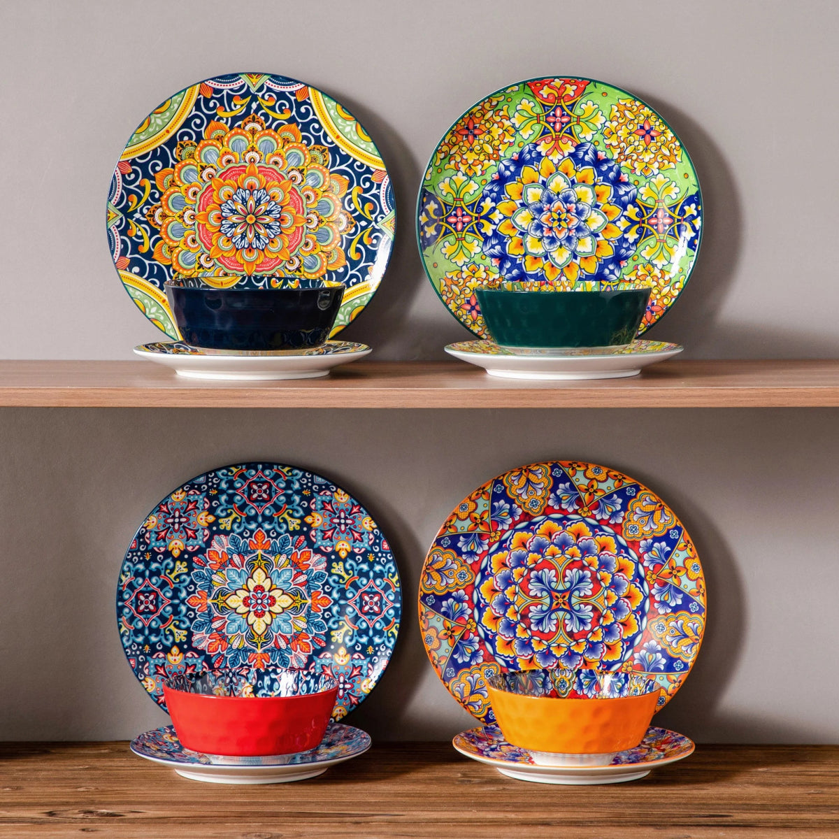 Vaisselle porcelaine 4/8 personnes - BOHO - 12/24 pièces Novia Home 1435085302Orange277632133610121346668212P