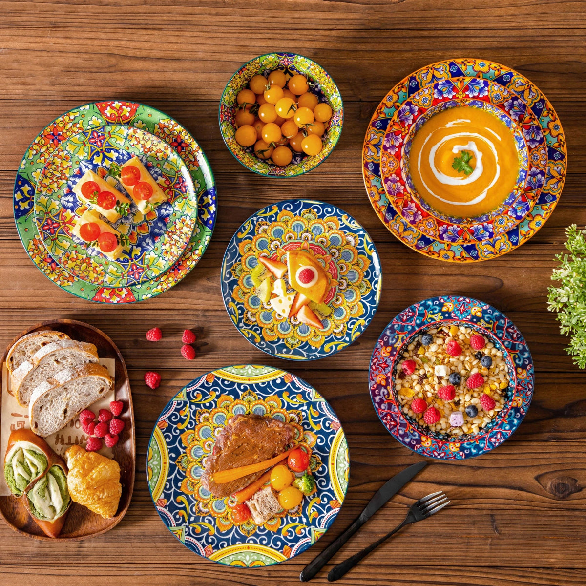 Vaisselle porcelaine 4/8 personnes - BOHO - 12/24 pièces Novia Home 1435085302Orange277632133610121346668212P