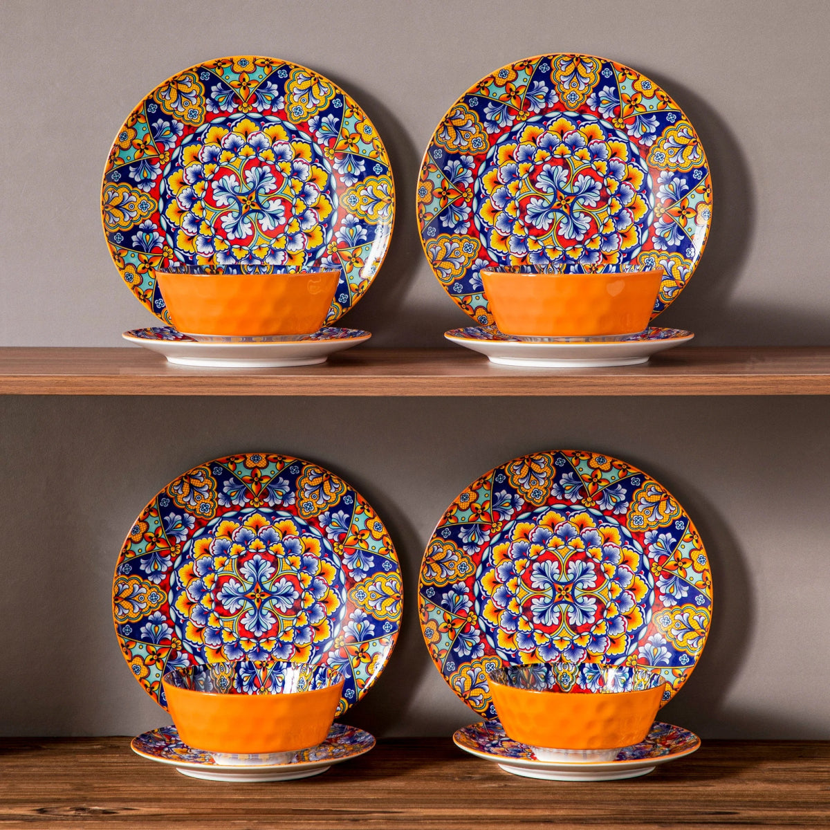 Vaisselle porcelaine 4/8 personnes - BOHO - 12/24 pièces Novia Home 1435085302Orange277632133610121346668212P