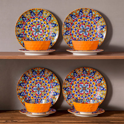 Vaisselle porcelaine 4/8 personnes - BOHO - 12/24 pièces Novia Home 1435085302Orange277632133610121346668212P