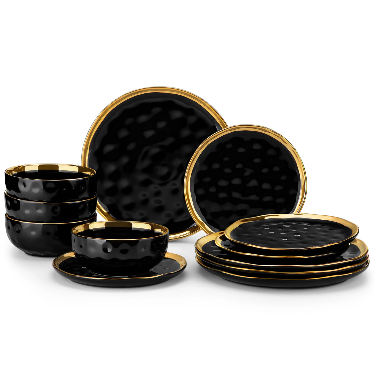 Vaisselle porcelaine 4/8 personnes - CERAM - 12/24 pièces Novia Home 14350686Black20000776320133610121346668224PCS