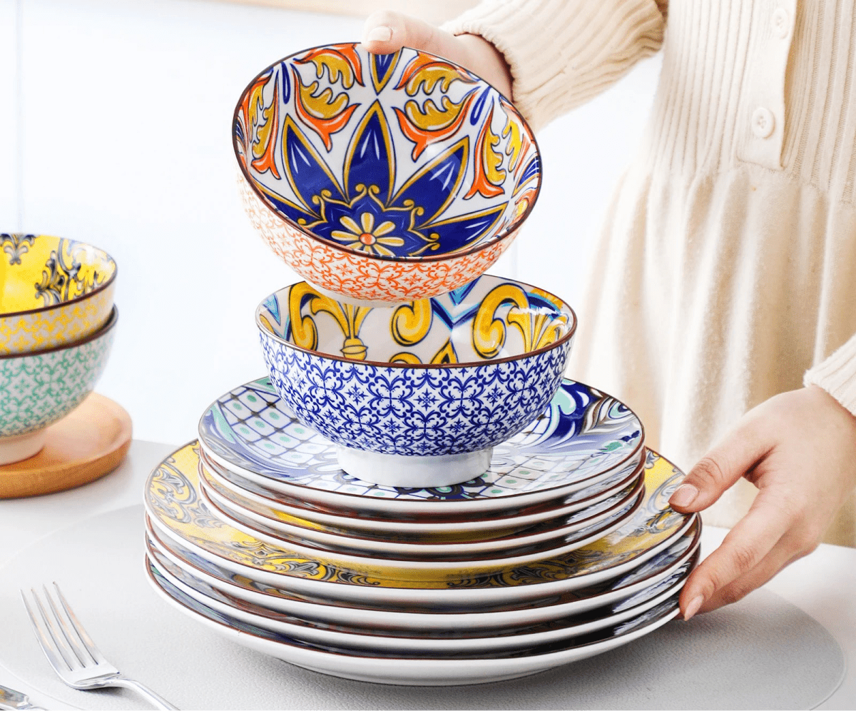 Vaisselle porcelaine 4/8 personnes - JASMIN - 24 pièces Novia Home 27763201336101213466682913812P
