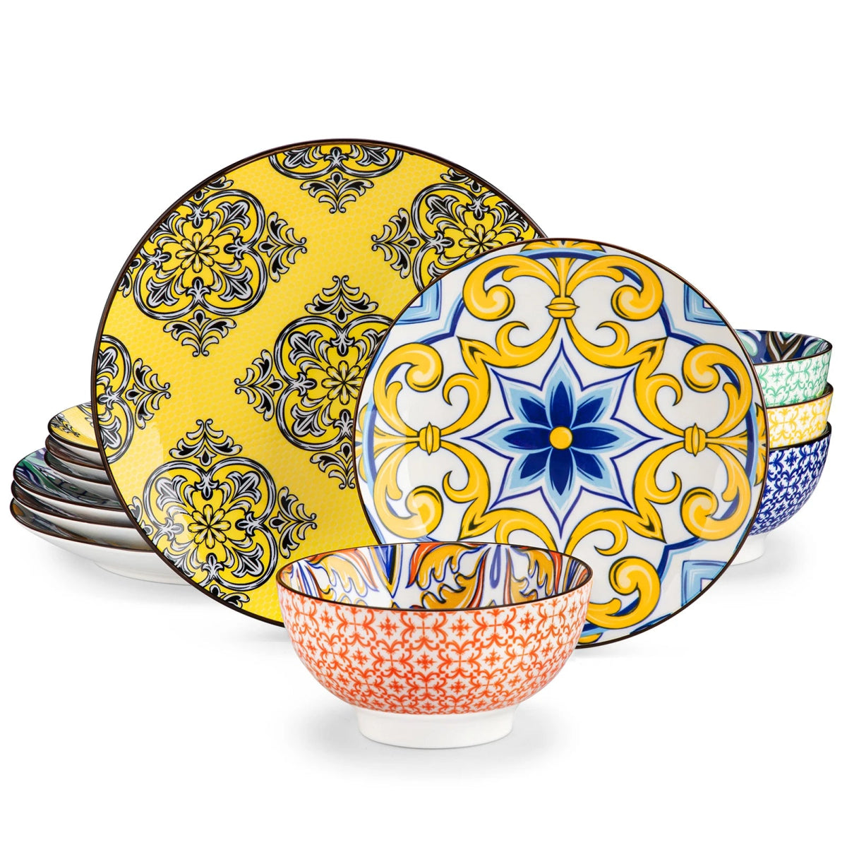 Vaisselle porcelaine 4/8 personnes - JASMIN - 24 pièces Novia Home 27763201336101213466682913812P