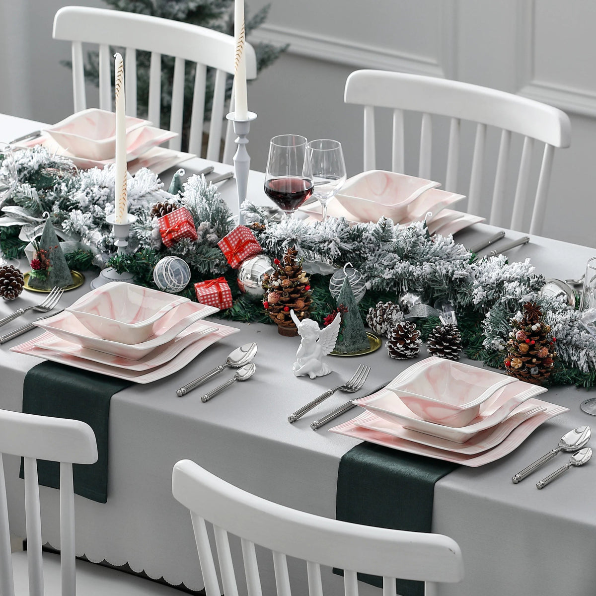 Vaisselle porcelaine 6 perosnnes - FLORA - 26 pièces Novia Home 1419326PPink2776321336101