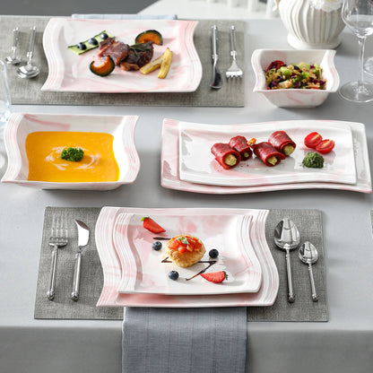 Vaisselle porcelaine 6 perosnnes - FLORA - 26 pièces Novia Home 1419326PPink2776321336101