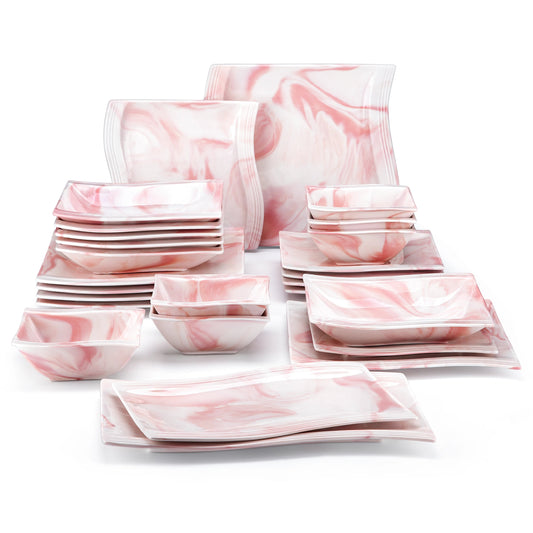 Vaisselle porcelaine 6 perosnnes - FLORA - 26 pièces Novia Home 1419326PPink2776321336101