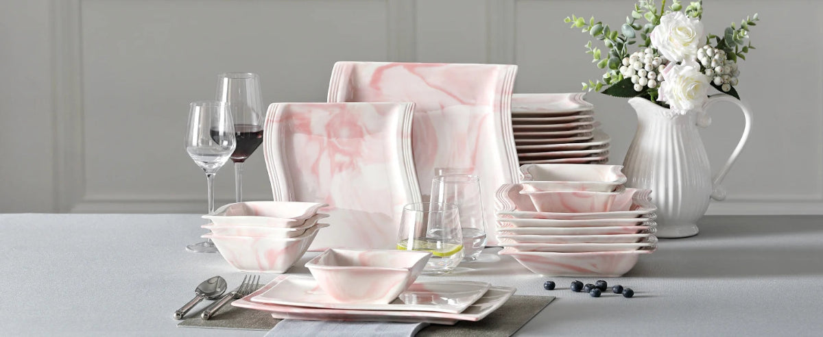 Vaisselle porcelaine 6 perosnnes - FLORA - 26 pièces Novia Home 1419326PPink2776321336101