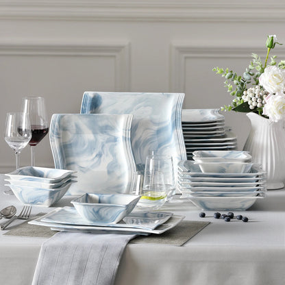 Vaisselle porcelaine 6 personnes - FLORA - 26 pièces Novia Home 1419326PBlue2776321336101
