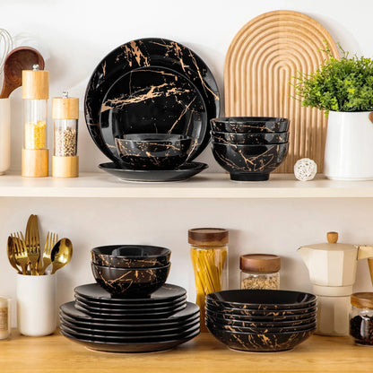 Vaisselle porcelaine 6 personnes - SACA 24 pièces Novia Home 14193Black200007763201336101