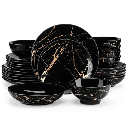 Vaisselle porcelaine 6 personnes - SACA 24 pièces Novia Home 14193Black200007763201336101